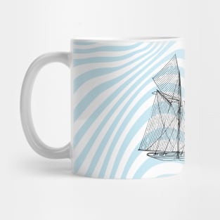 Nautical Sailing Boat Liquid Marble Blue Waves Mug